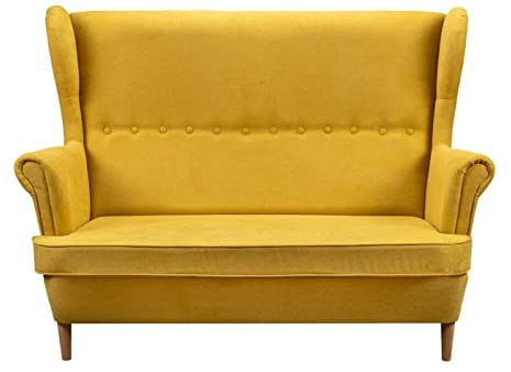 Bonni Stilvolles skandinavisches Zweisitzer Ushak Sofa Denver mit Armlehnen und Holzfüßen, Polstersofa, Polstermöbel, Couch vom Hersteller, Couchgarnitur, Sofagarnitur (senf)