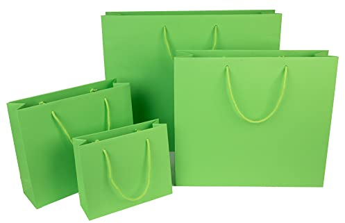 10 x PresentFill® Papiertragetaschen Geschenktaschen Apfel Grün 32 x 10 x 27,5 cm mit Kordel aus umweltfreundlichen 100% Recycling Kraftpapier - Made in Germany