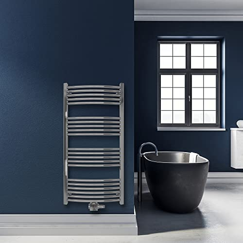 SHV Badheizkörper Columba gebogen mit Mittelanschluss in Chrom - 600 x 1200 mm | Heizkörper für Badezimmer, Handtuchhalter für Wand im Bad, Handtuchheizkörper, Handtuchtrockner aus Stahl