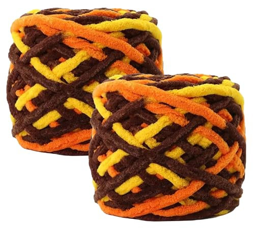 Maxee Chenille Wolle Garn 180 g(90 g*2), ca.130 m, Super Soft Knitting, Chunky Grobstrick Weiches Wollgarn zum Häkeln, Chenille zum Weben von Schals, Mützen, Decken, Zierkissen-36 Gelb/Orange/Braun