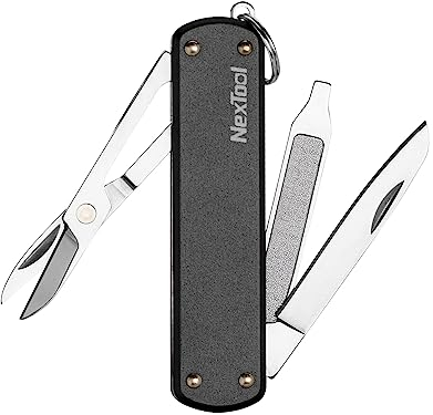 NexTool Taschenmesser, Geschenk für Männer, Faltbares Edelstahl Klappmesser, Pocket Knife mit Schere, Mini Taschenmesser, Einhand, Schlüsselanhänger, 5 Funktionen Taschenwerkzeug für Campen- Schwarz