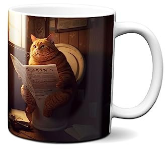 Hustling Sharks® Tasse mit Tier - Katze auf Toilette - Geschenk Kaffeetasse - 330ml Spülmaschinenfest, Keramik - weiß, Tassen mit Tiermotiv, Tasse Motivation, Tasse Büro, Tasse Katze
