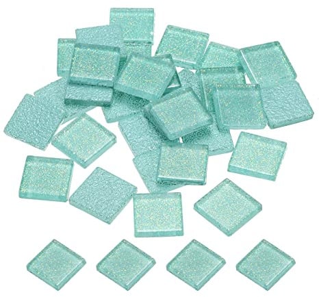 sourcing map Mosaik Fliesen Glas Fliesen Glanz Kristall Glas Stücke Masse Quadrat Glitzer Kristall 2 x 2cm für Haus Dekoration Basteln Handwerk Pack von 25(100g Ocean Blau)