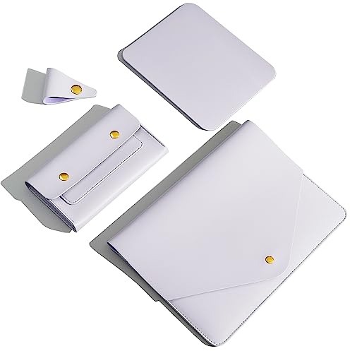 Benfan Laptop-Hülle aus PU-Leder 13 Zoll, für 2024 13 Zoll MacBook Air M3,13 Zoll MacBook Pro M2, Surface Pro 7 Zoll, Dell XPS 13 Zoll mit Kleiner Tasche, Mauspad und Kabelhalter, Hellviolett
