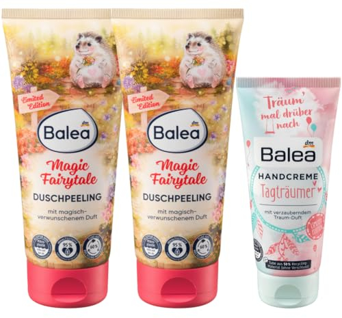 Balea 3er-Set Hautpflege: Duschpeeling MAGIC FAIRYTALE mit magischem Duft & Peelingkörnern natürlichen Ursprungs für ein verfeinertes Hautbild (2 x 200 ml) + Handcreme TAGTRÄUMER (100 ml), 500 ml