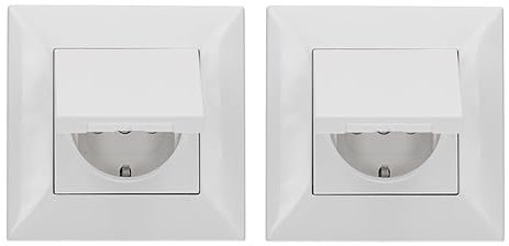 Voxura Concept Komplett Set: 2 x SCHUKO Unterputz Steckdose mit Klappdeckel + 2 x 1fach Abdeckrahmen weiß + 2 x Dichtungsset IP 44