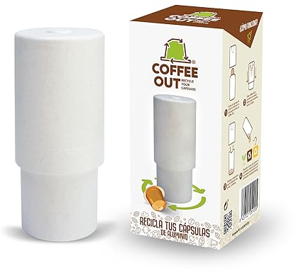 Coffee out recycle your capsules Riciclatore di capsule di caffè in alluminio compatibile con Nespresso | Apri, svuota e ricicla facilmente le tue capsule di caffè (Bianco con punti neri)