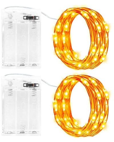 Gcstnn Lichterketten Batterie Timer, 2 Stück 3M 30LED Micro Fairy Lights IP65 Wasserdichte Kupferdraht Lichterkette für Zimmer Garten Krüge Flaschen Weihnachten Halloween In/Außen Deko DIY, Orange