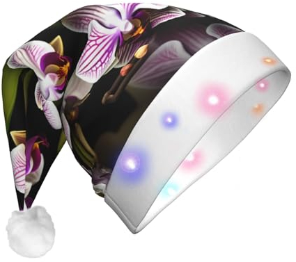 OdDdot Weihnachtsmütze mit Orchideen-Druck, Weihnachtsmannmütze, Weihnachtsmütze für Unisex-Erwachsene, passend für Neujahr, festliche Feiertagsparty