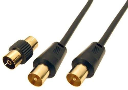 J&S UNIVERSE TV Aerial Coaxial Male to Male Cable, TV Coaxial Cable Ferrite Cores, Gold Plated Connectors, Compatible with TV, VCR, DVD- 1m Black