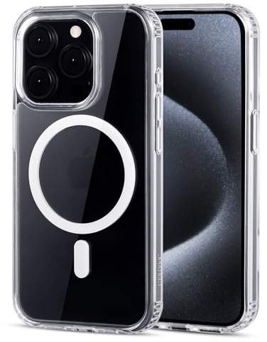 JProtect für iPhone 15 Pro Max Hülle für Magsafe (TOP Schutz & Magnetkraft) Magnetische Handyhülle Transparent für iPhone 15 Pro Max - Hülle Magnet für MagSafe Zubehör Case Stoßfest