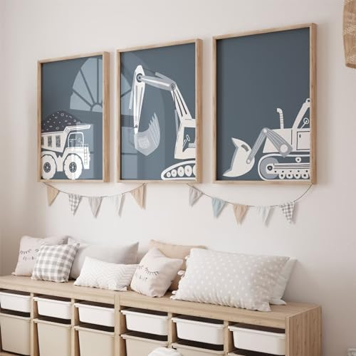 Baufahrzeug-Wandkunst, Dekoration, Kleinkind, Jungenzimmer, Leinwandposter, Traktorfahrzeug, Wandkunst, Kinderzimmer, Spielzimmer, Kunstwerk für Schlafzimmer, 30,5 x 40,6 cm, ungerahmt, 3 Stück