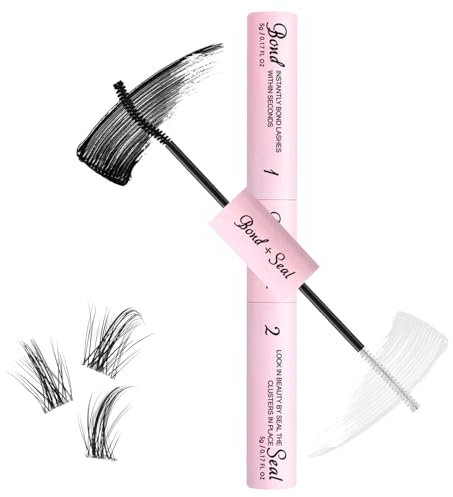 wimony Lash Bond and Seal Cluster Eyelash Lashes Glue for Individual DIY Eyelash Extensions Lasting Strong Hold Waterproof 2 in 1 Mascara Eyelash Extension Glue