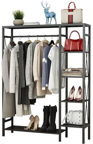 angelfanmily Metall Kleiderständer, Schwerlast-Kleiderstange, Multifunktional Garderobenständer mit 4 Ebenen, Offener Kleiderschrank, Storage Shelf, Rahmen aus Metall -（90/120/150cm）