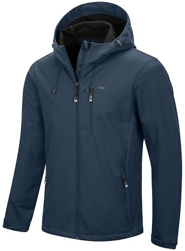 33,000ft Herren Softshelljacke Wasserbeständige Winddichte Funktionsjacke Atmungsaktive Übergangsjacke Leichte Fahhradjacke mit Kapuze Ohne Fleecefutter Mitternachtsblau L