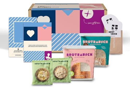Brotrausch Originelles Geschenk für Eltern zur Geburt - Brotbackmischung mit Glückwunschkarte und Baby-Meilensteinkarte in schöner Geschenkbox - Geschenkset Geschenk Geburt Mama Papa Eltern