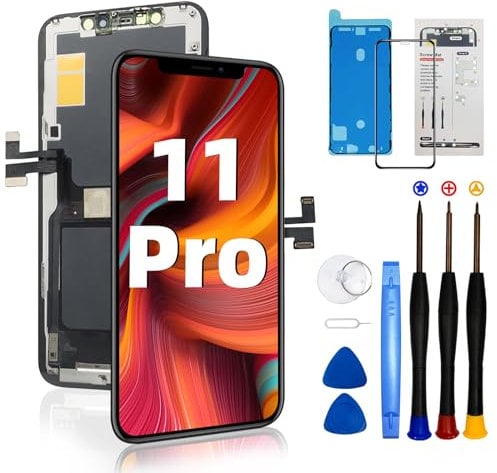 DTD for iPhone 11 Pro Screen Replacement Kit, 5.8 inch LCD Display 3D Touch Screen Digitizer Frame Assembly Set with Repair Tools, Adhesive and Tempered Glass
