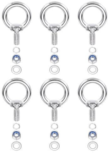 PATIKIL M6 x 14mm Bullone a Spalla Sollevamento, 6pz Acciaio Inossidabile 304 Ring Sollevamento Golfare Filettato con Rondelle Dadi per Appendere Amache Articoli