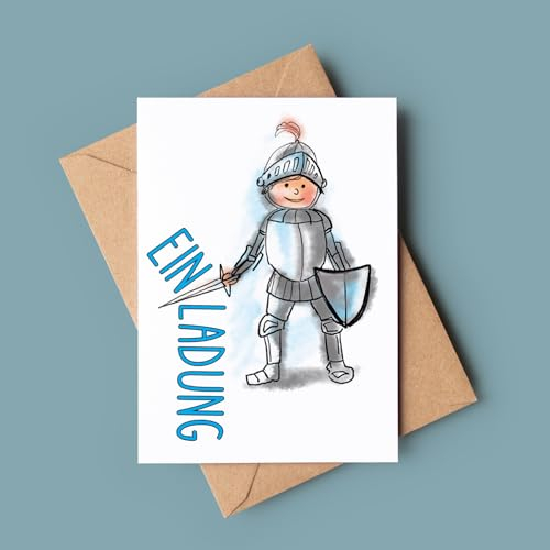 10 x Einladungskarten und 10 x Mitgebseltüten zum Ritter Geburtstag - Kindergeburtstag Einladungen & Mitgebsel - produziert in der EU - hochwertiges Papier (Ritter)