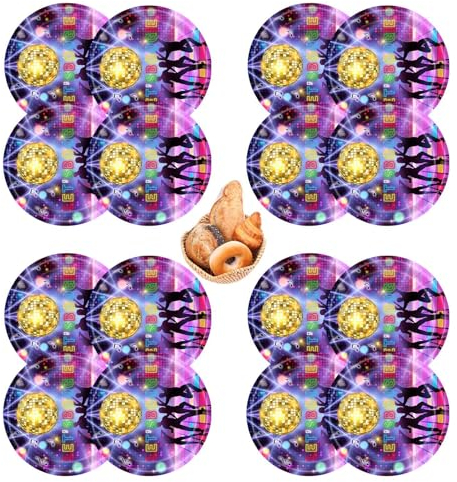 Disco Tableware - Retro Dinnerware Set, Disco Dinner Supplies | Retro Music Neon Paper Plates for Banquet Dinner 70s Theme Cocktail 70s Disco