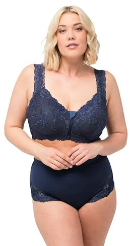 Ulla Popken Damen große Größen Übergrößen Plus Size Bralette, Spitze, Reißverschluss, ohne Bügel Nachtblau 105D 806669139-105D