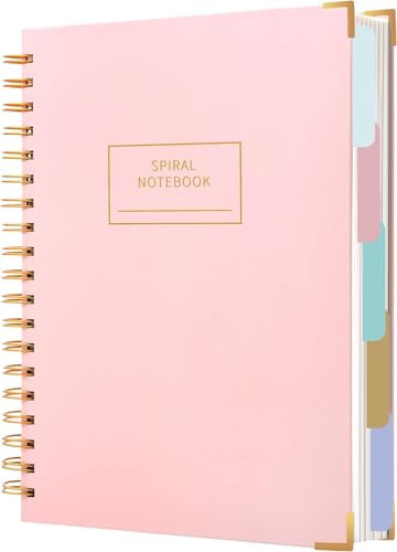 CAGIE Notizbuch Rosa Liniert B5 Notizbuch mit Register- Journal 240 Seiten (120 Blatt) Student Block Collegeblock Spiral Notebook für Schule Notizbücher Arbeit Büro, 7x10