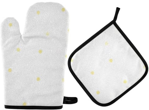 Guanti da cucina a pois gialli con sfondo bianco e presina, isolati termicamente, guanti da forno da cucina, 2 pezzi per forno, forno, barbecue