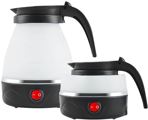Bouilloire Pliable, Bouilloire De Voyage 600ml, Mini Bouilloire Electrique de Silicone Portable pour Le Camping, Voyage de Plein Air (Noir)