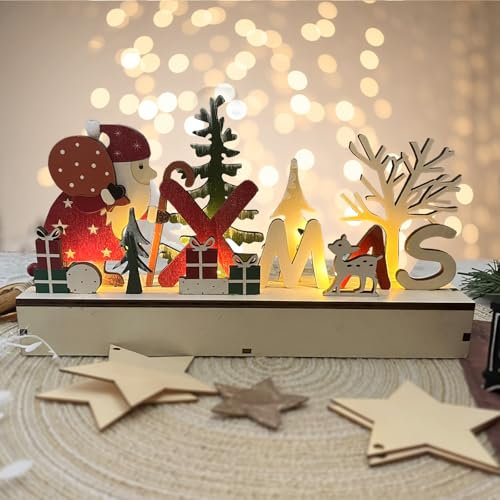 JINGTOPS Decoracion Navidad Figuras De con Luces Led,Centro De Mesa Navidad Pueblo Navidad Luminoso,Decoracion Hogar Arbol Navidad Madera,Renos NavideñOs Decorativos Pueblo NavideñO Nomos De Navidad