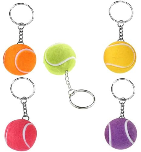 BOBOZHONG Porte-clés Balle de Tennis - 5 Pièces en Métal, 5 Couleurs, 2 cm Mini - Pour Amateurs de Tennis et Fêtes