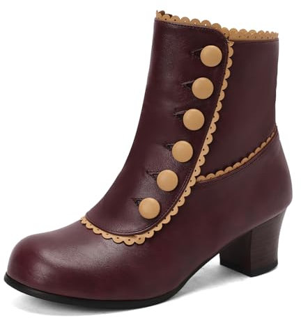 Roimaash Donna's Victorian Stivali Ankle High Tacco a Cono Zip Short Renaissance Stivaletti Vintage Witch Stivali Costume Scarpe Botas para Mujer Size 39
