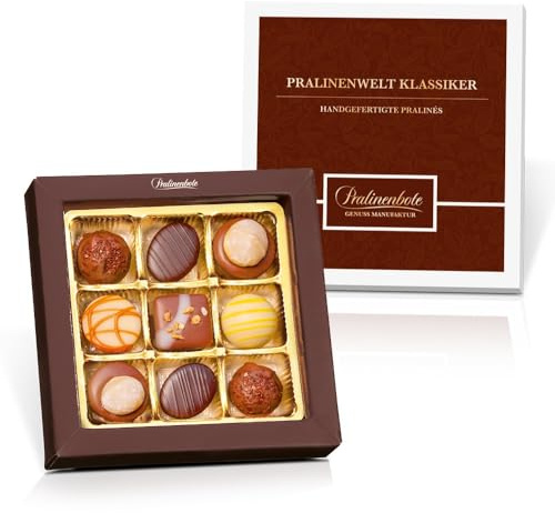 Pralinenbote – Pralinenwelt Klassiker mit 9 handgefertigten Pralinen deutscher Chocolatiers, das Pralinen Geschenk