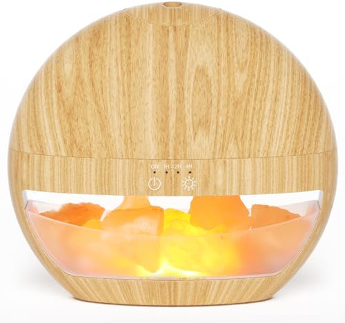 SALUBRITO 2-In-1 Essential Oil Diffuser with Himalayan Salt Lamp, Ultrasonic Aromatherapy Diffuser for Home, Auto Shut-Off, Cool Mist Humidifier, 100ml, Warm Light, Light Wood