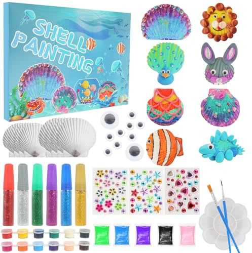 LFBEST Juego de Pintura de Conchas,Set de Conchas para Pintar y Decorar, Kit de Manualidades y Pinturas,Niños Regalo Cumpleaños Regalos de Pascua para 4 5 6 7 8 9 10 Años