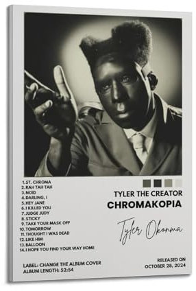YRAEYWAER Tyler The Creator Chromakopia Poster, ästhetische Dekoration, Wohnzimmer, modern, für Familienschlafzimmer, Schlafzimmer, Wohnzimmer, Wandkunst, Dekoration, Poster, 20 x 30 cm, Rahmenstil