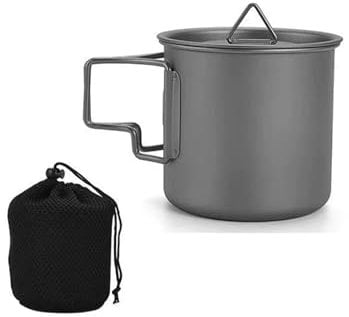 PKRANZYHKAL Taza Camping Titanio - Ligera y Resistente Escalada y Cocina Camping | Accesorios Esenciales para Hornillo y Aventura al Aire Libre,380ml