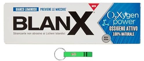 8x Blanx Dentifricio O3Xygen Power Ossigeno Attivo,Aufhellende Zahnpasta mit natürlichem molekularem Aktivsauerstoff für strahlend weiße Zähne 75ml + Beni Culinari Kostenloser Schlüsselanhänger