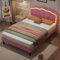 4ft6 Double Bed Frame Upholstered Platform Bed with LED Adjustable Shell Shape Headboard, Soft Velvet Bed Frame with Solid Wooden Slats, No Box Spring Needed, Underbed Storage, Pink, No Mattress