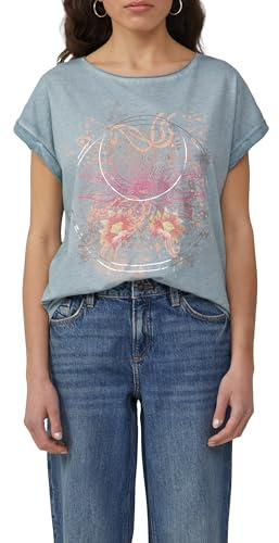 QS Damen 2162987 T-Shirt Frontprint, Salbeigrün, XL EU