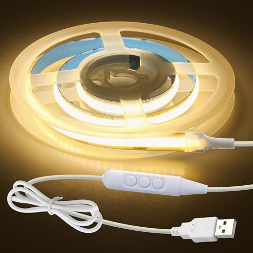 Aclorol Bande lumineuse LED COB 0,5 m 5 V à intensité variable USB LED blanc chaud 3000 K 50 cm de largeur 8 mm avec autocollant pour rétroéclairage TV sous armoire escaliers, éclairage à faire