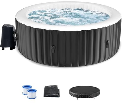 SUNYRISY Spa Whirlpool aufblasbar 1800W Outdoor Indoor Winterfest 180 x 180cm Hot Tub 120 Massagedüsen Heizung Aufblasfunktion mit Bodenmatte und SPA-Abdeckung