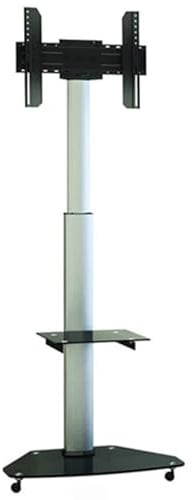 Protek Support TV Mobile, Format Portrait/Paysage, à Roulette pour écrans Plats de 32-65 Pouces, jusqu'à 40kg, Max VESA 600x400 mm, Rotatif avec Tablette en Verre Ajustable en Hauteur