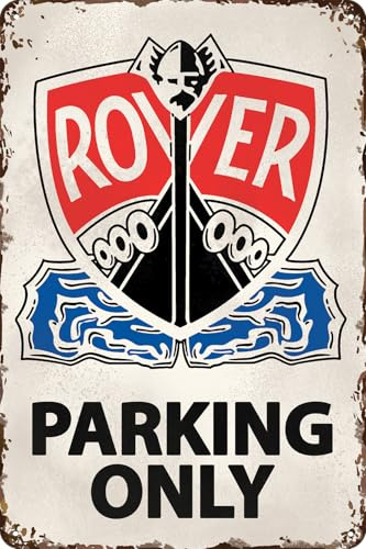 LUCKYLINDE Retro Blechschild passend für ROVER Oldtimer Fans und Liebhaber, Werkstatt und Garagen Schild, 20 x 30 cm - Parking Only V1