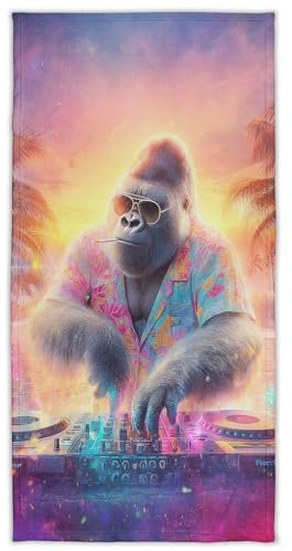 YISUMEI Badetuch mit Gorilla im Hawaiihemd, 70 x 140 cm Mikrofaser Strandtuch, Weich und Saugfähig Handtücher für Bad und Pool