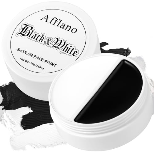 Maquillaje Halloween Blanco Cara Cuerpo Cobertura Total, Maquillaje Payaso Gótico Blanco Negro Facial para SFX Zombi Gótico Esqueleto Mimo Disfraz Base Pálida Cosplay Escénico
