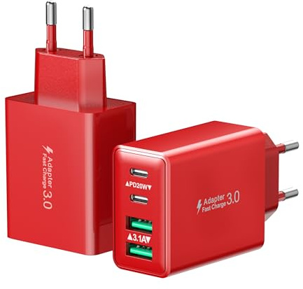 2-Pack USB C Stecker, 40W 4-Ports Netzteil USBC Fast Charger Mehrfach Schnellladegerät USB Ladegerät PD 3.0 Power Adapter + QC Ladestecker für iPhone 17 16 15 14 13 12 11 Pro Max Plus, iPad, Samsung
