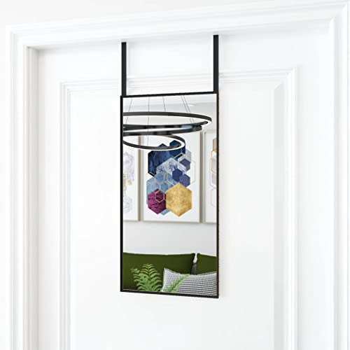 Yunovire Türspiegel Schwarz 30x60 cm, Aluminiumrahmen, Glas 3mm, Wandspiegel für Schlafzimmer, Flur, Badezimmer, zur platzsparenden Montage über Türen, mit verstellbaren Haken