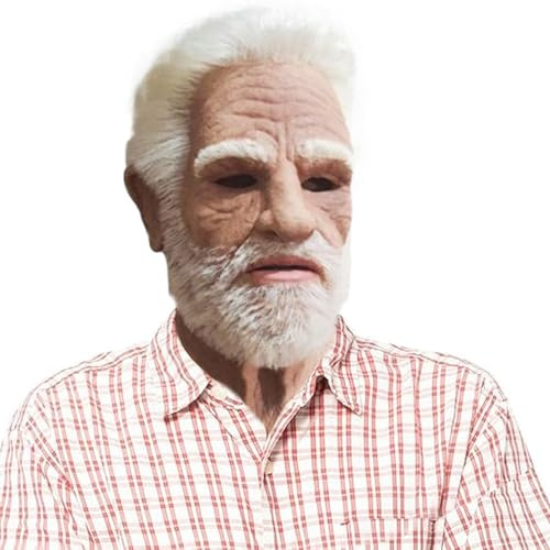 Hiemible Halloween Greisen Maske, Realistische Latexmaske Alter Mann für Halloween, Gruselige Kopfhelm Verkleidung für Karneval Cosplay Mottoparty Maskenball Gruselhaus Veranstaltung