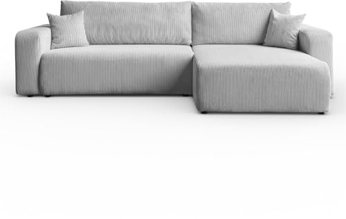 Lookway Ecksofa Prestige XL mit Schlaffunktion und Bettkasten, Schlafsofa mit Liegefläche 130x230 cm, Modernes Sofa mit universeller Ottomane, Stoff-Couch (Hellgrau - Poso 110)