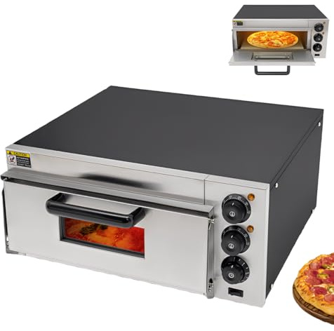Forno per pizza elettrico – 2000 W, 1 camera, 20 l, intervallo di temperatura 50 – 350 °C, timer, segnale di promemoria, set completo (forno per pizza + manico + guanti + pietra per pizza)